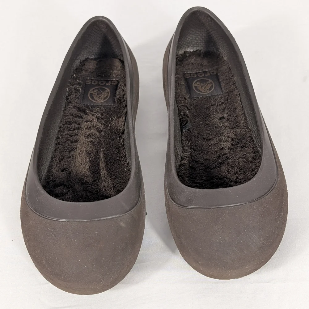 CROCS Women's Mammoth FleeceLined Ballet Flats Dark Brown Slip-On Size 5